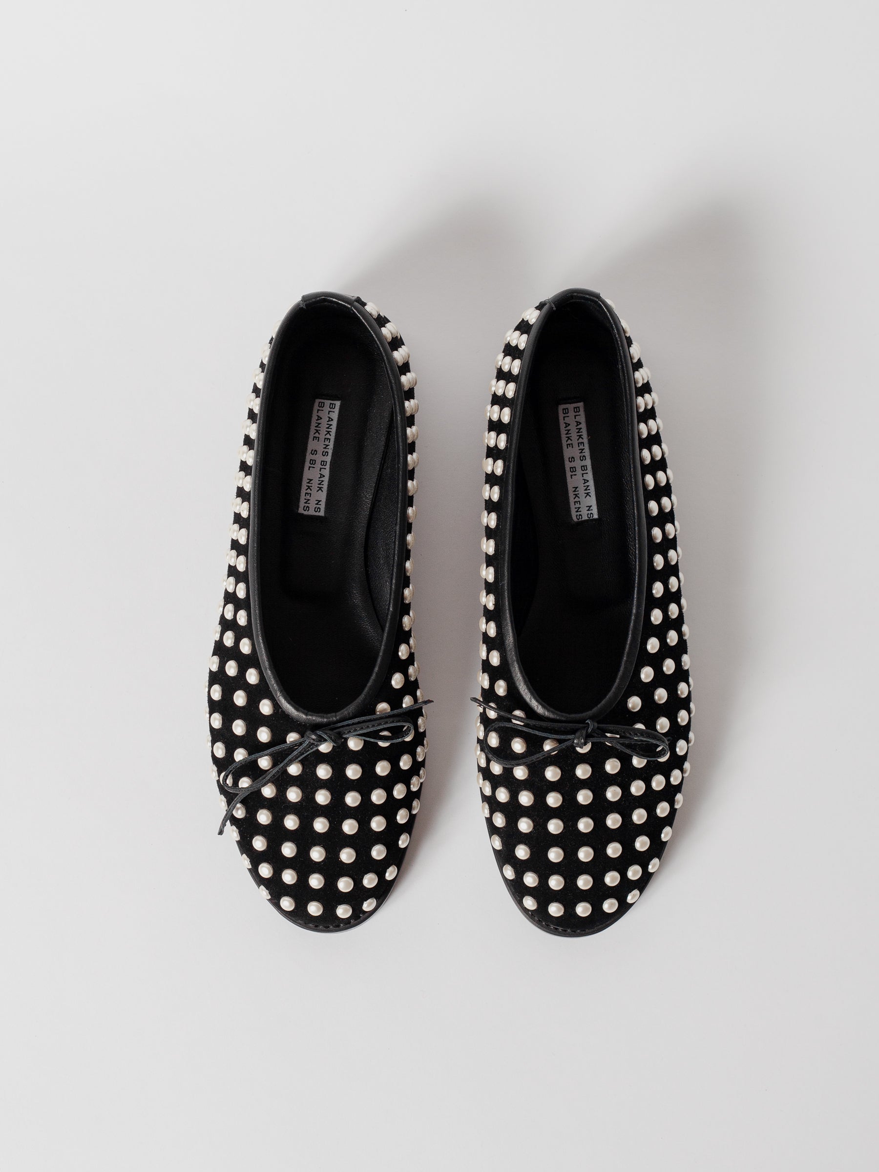 Blankens The Coco Flat Black Suede and Pearls ballerina